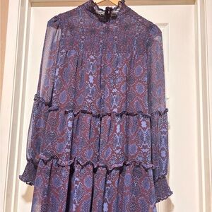 Olivaceous peasant  Blue and Brown snake pattern Dress